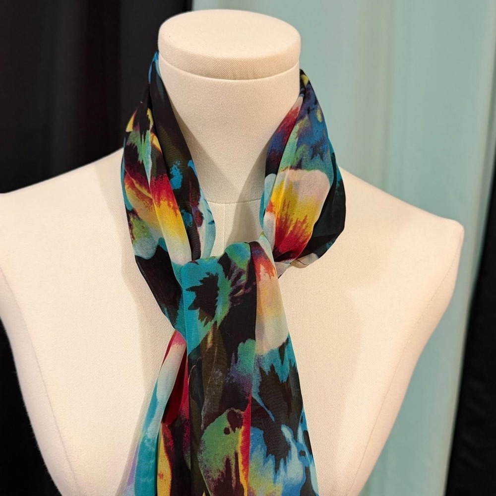 Calvin Klein Floral Pansy Chiffon Scarf Wrap Multi-Color OS Lightweight Boho - Picture 3 of 10